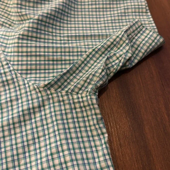 Chaps Green Blue White Plaid Button Down Short Sleeve Dress Casual Shirt Size XL - Picture 8 of 11